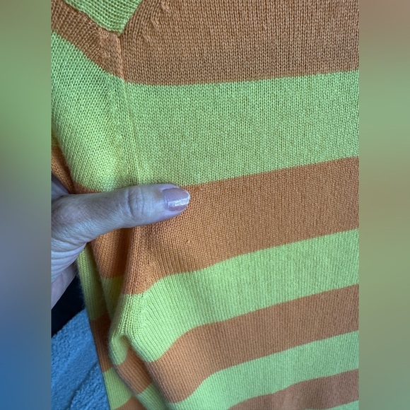 Theory Cashmere Silk Striped Orange Yellow Knit Polo Long Sleeve Shirt Small - Picture 8 of 12